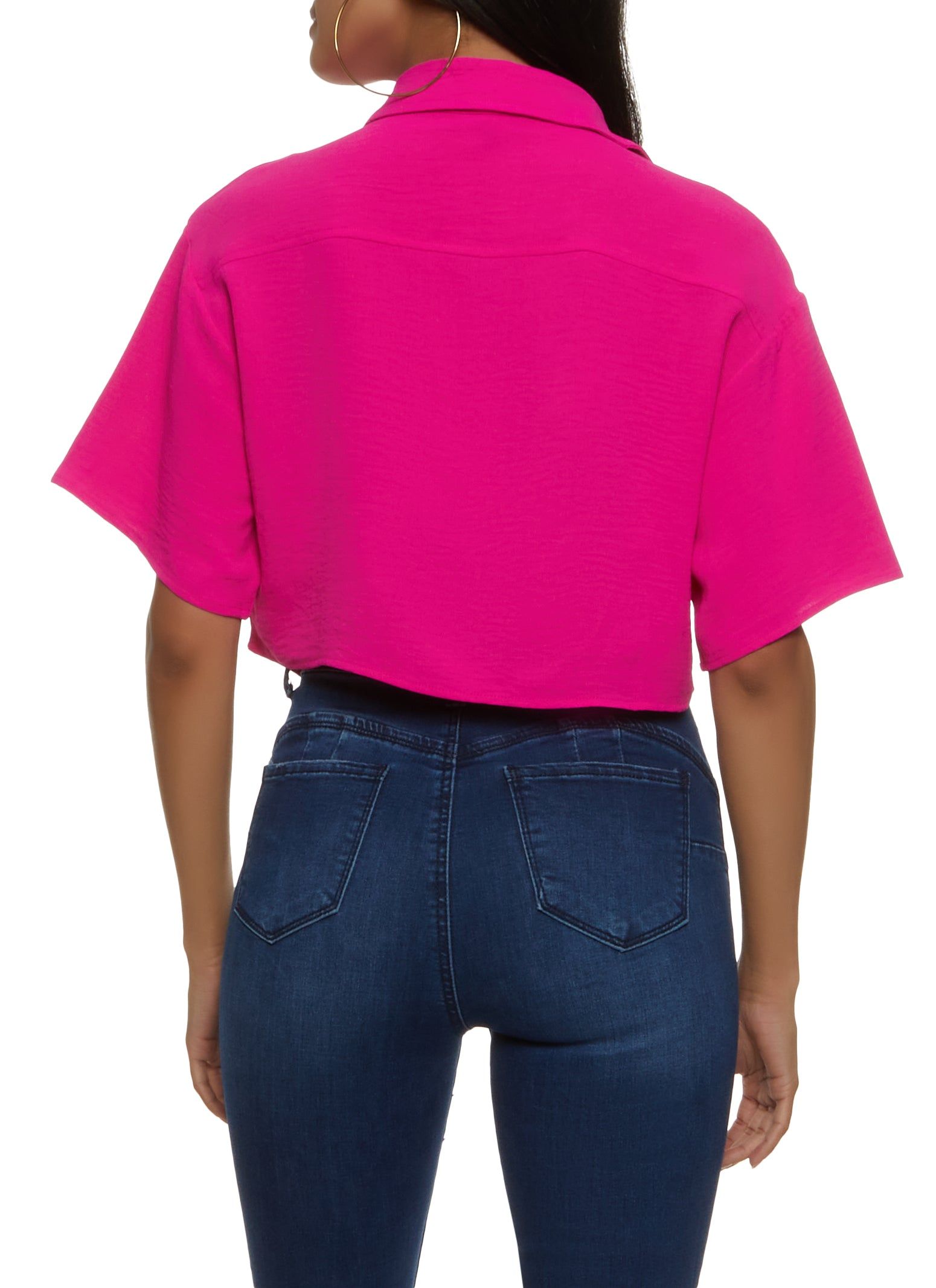 Cropped Flap Pocket Detail Button Front Shirt sold by Rainbow product image thumbnail 2