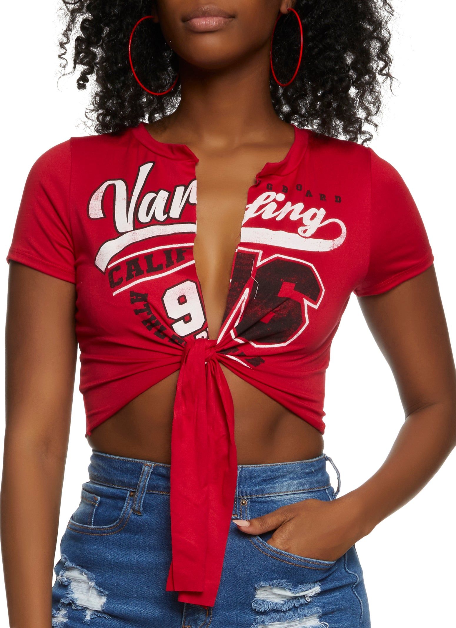 Tie Front Graphic Crop Top sold by Rainbow