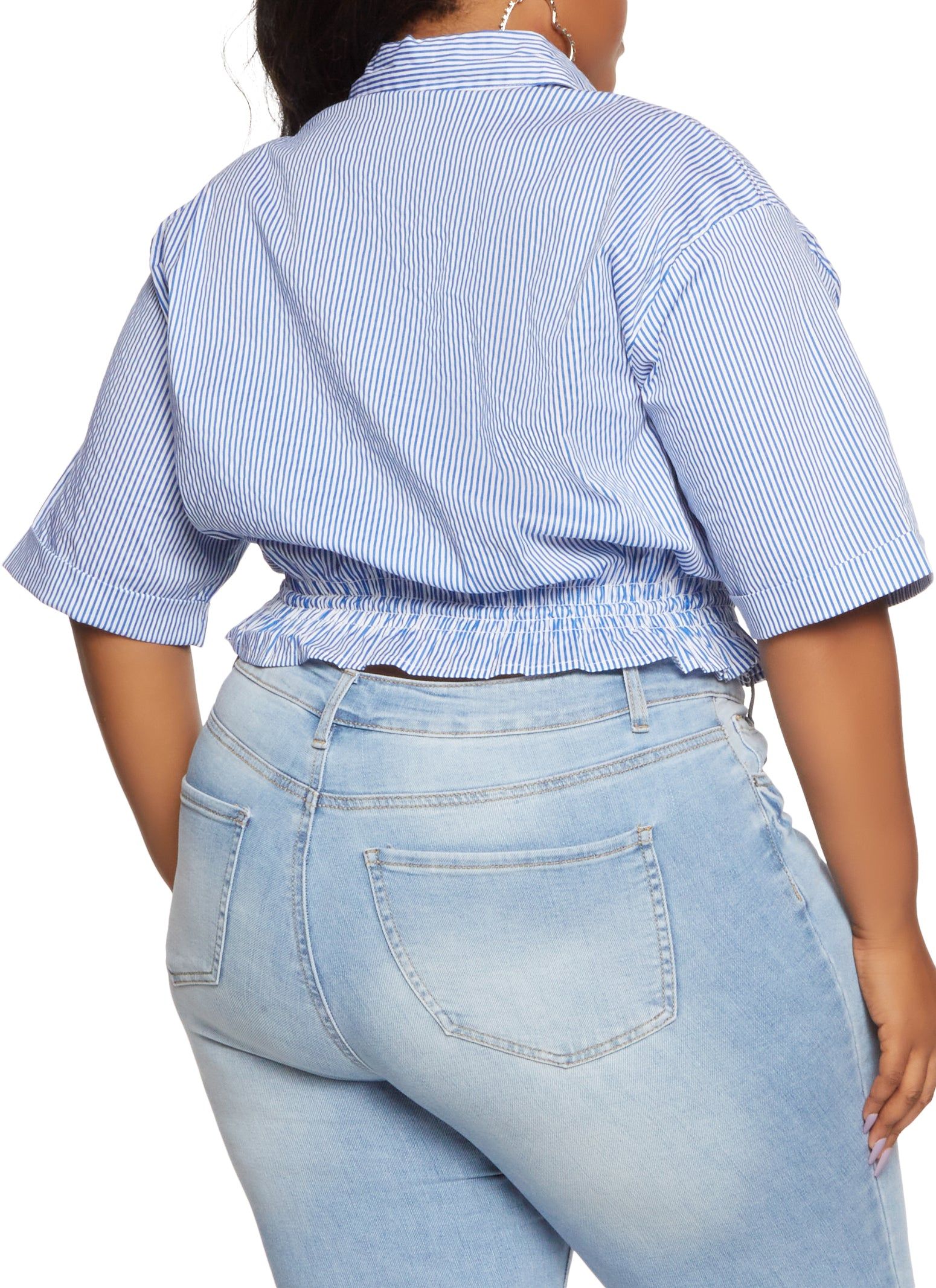 Plus Size Striped Drawstring Hem Button Down Shirt sold by Rainbow product image thumbnail 2