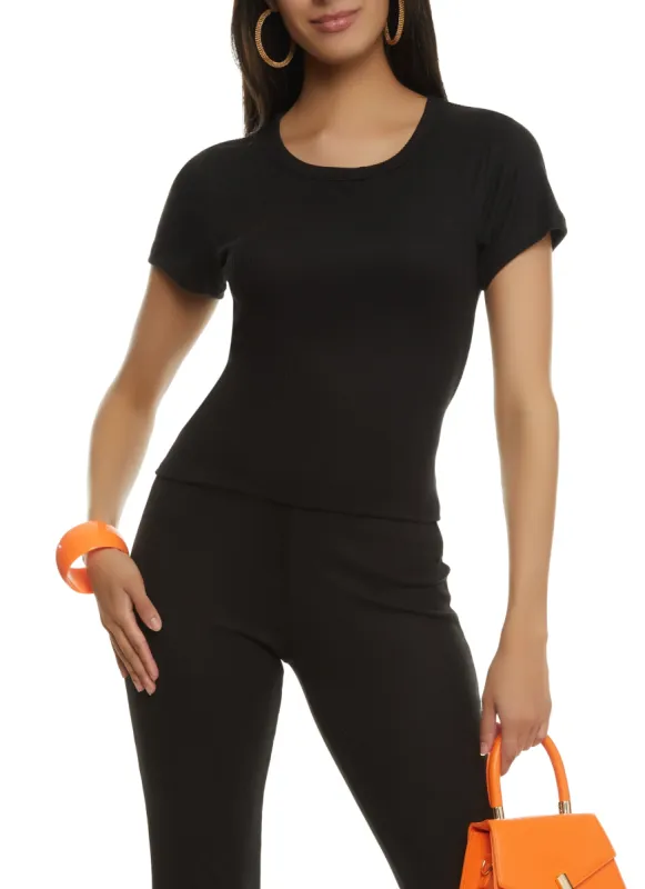 Ribbed Knit Short Sleeve Top sold by Rainbow