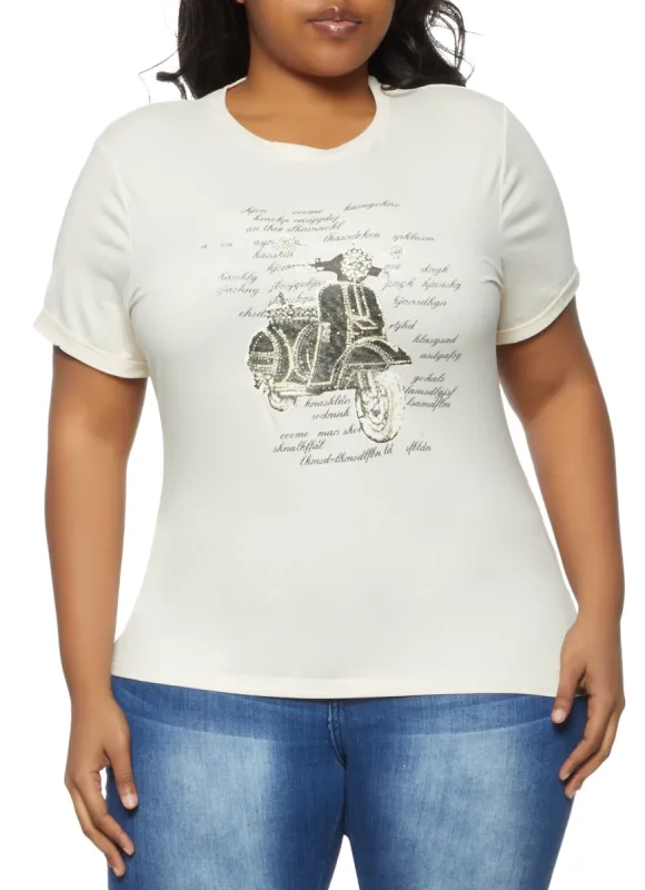 Plus Size Rhinestone Motorcycle Tee sold by Rainbow