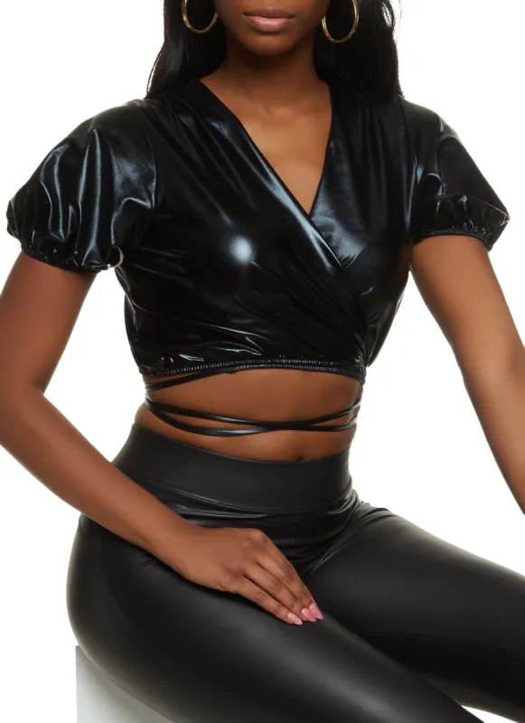 Puff Sleeve Cropped Wrap Top sold by Rainbow