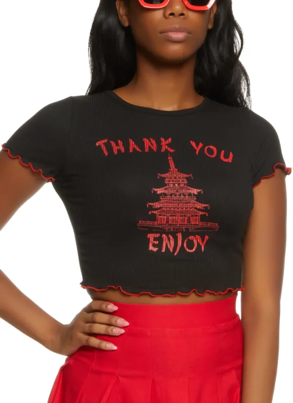 Ribbed Thank You Enjoy Graphic Tee sold by Rainbow