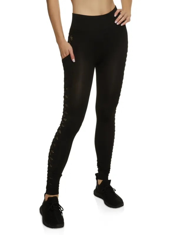 Fishnet Insert Cut Out Pocket Leggings sold by Rainbow