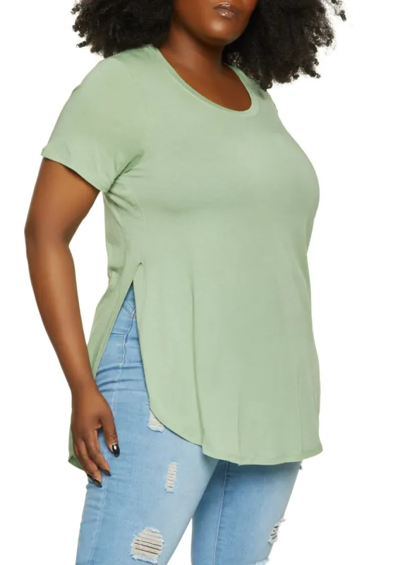 Plus Size Round Hem Side Slit Top sold by Rainbow