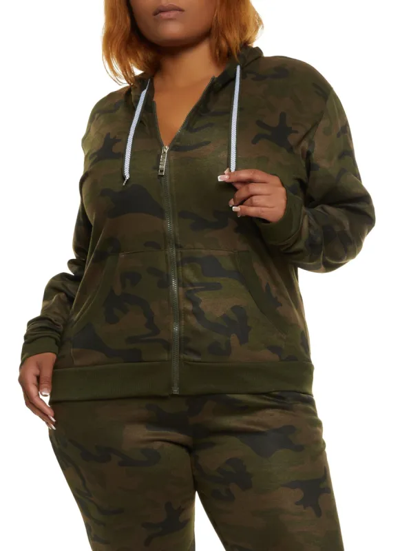 Plus Size Fleece Zip Front Hoodie sold by Rainbow