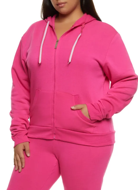 Plus Size Fleece Zip Front Hoodie sold by Rainbow