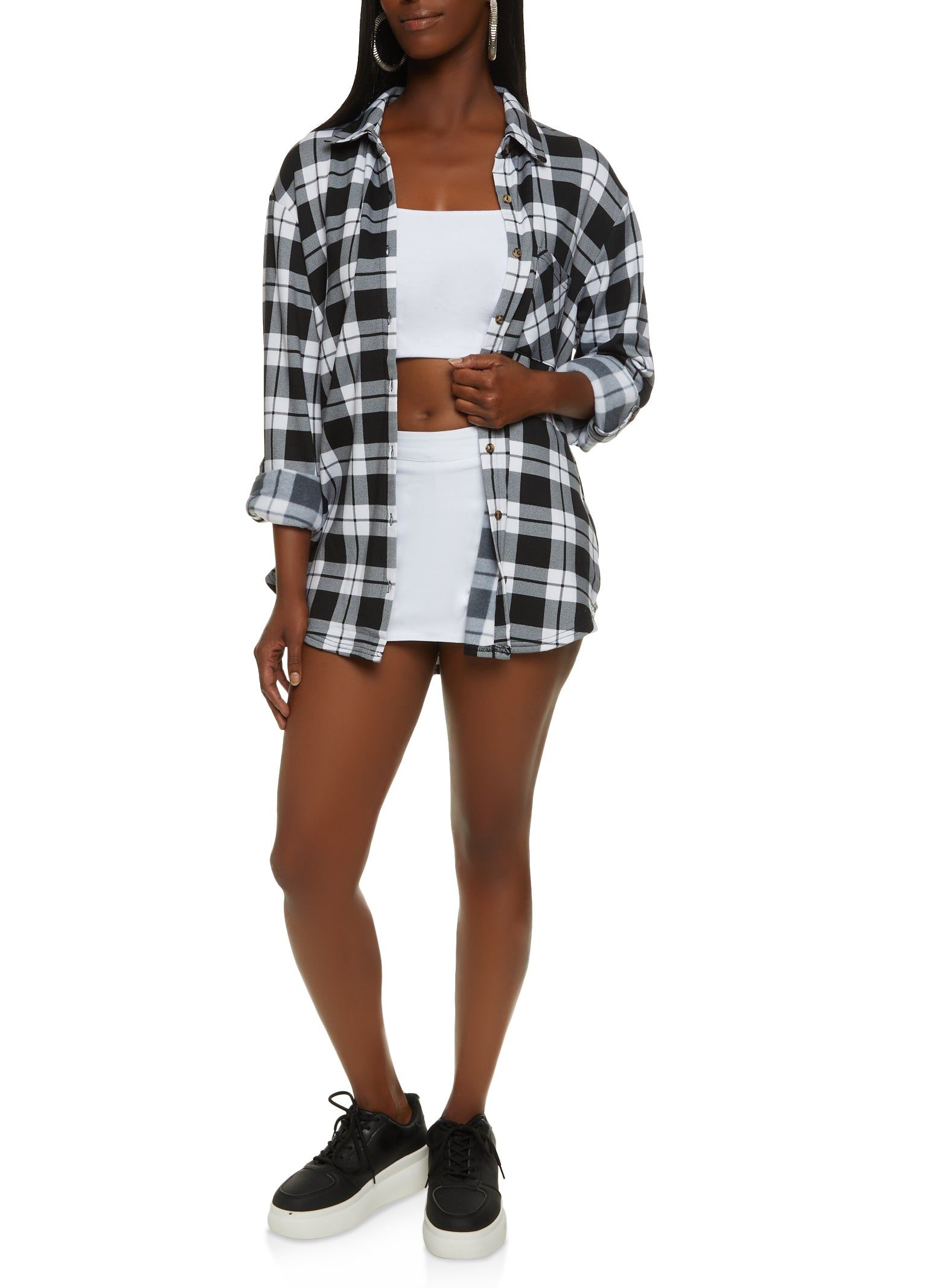 Plaid Button Front Tabbed Sleeve Shirt sold by Rainbow product image thumbnail 2