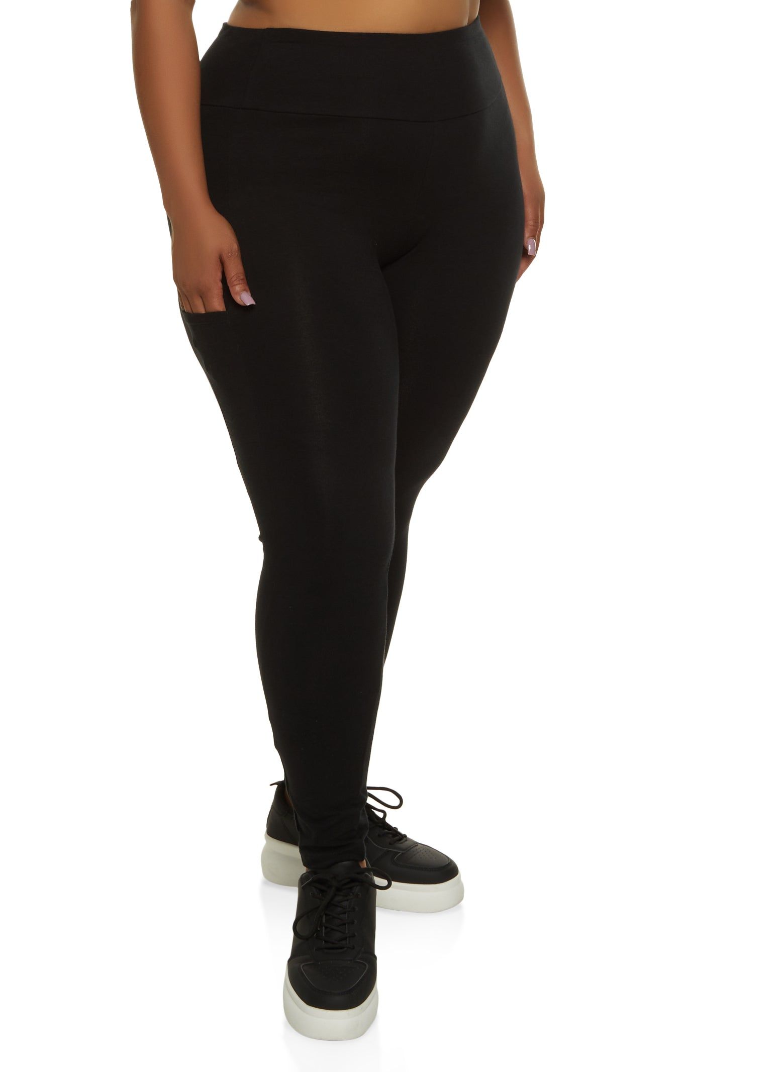Plus Size Solid High Waist Cell Phone Pocket Leggings sold by Rainbow