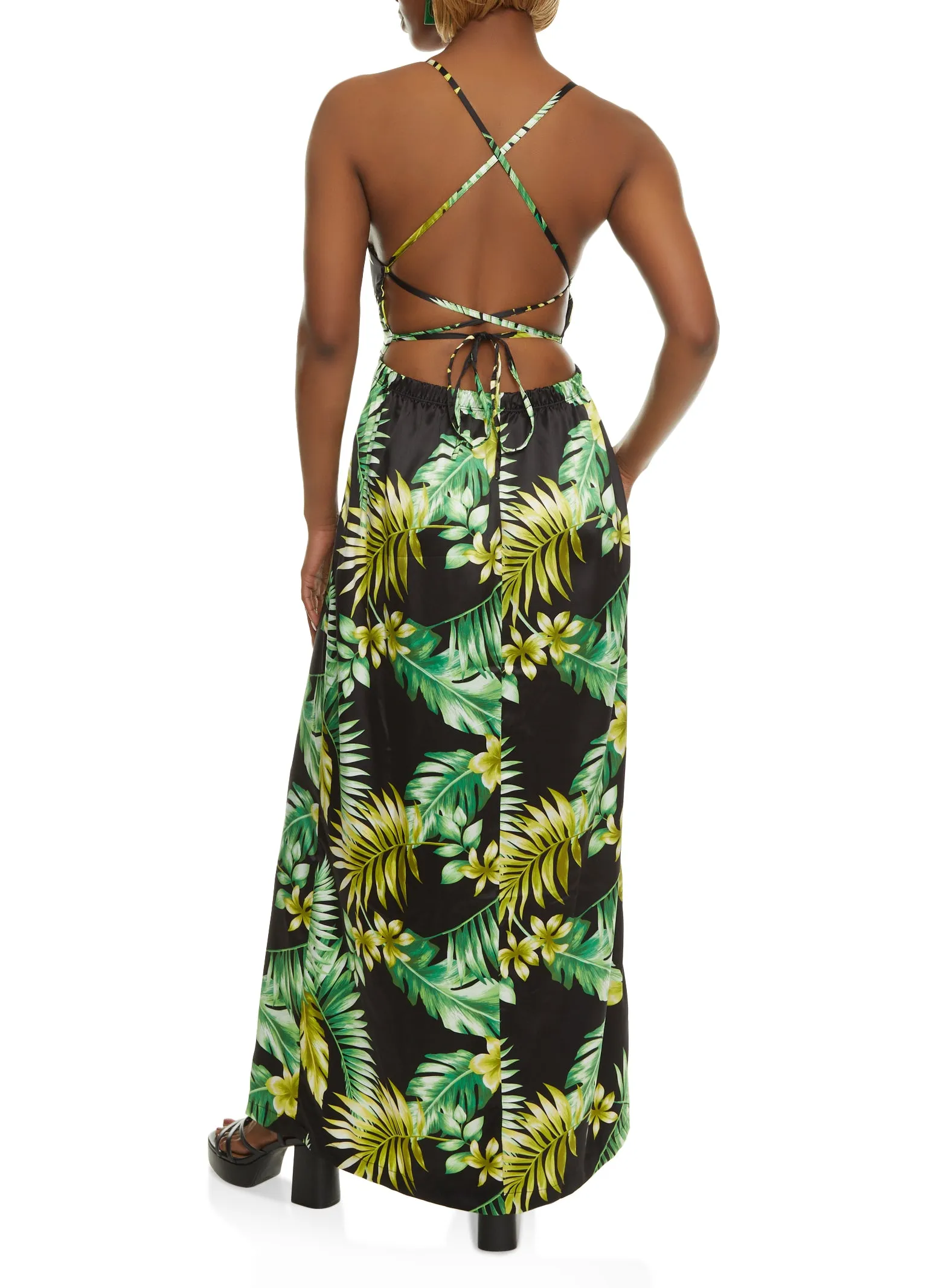 Haute Monde Open Criss Cross Back Tropical Print Maxi Dress sold by Rainbow product image thumbnail 3