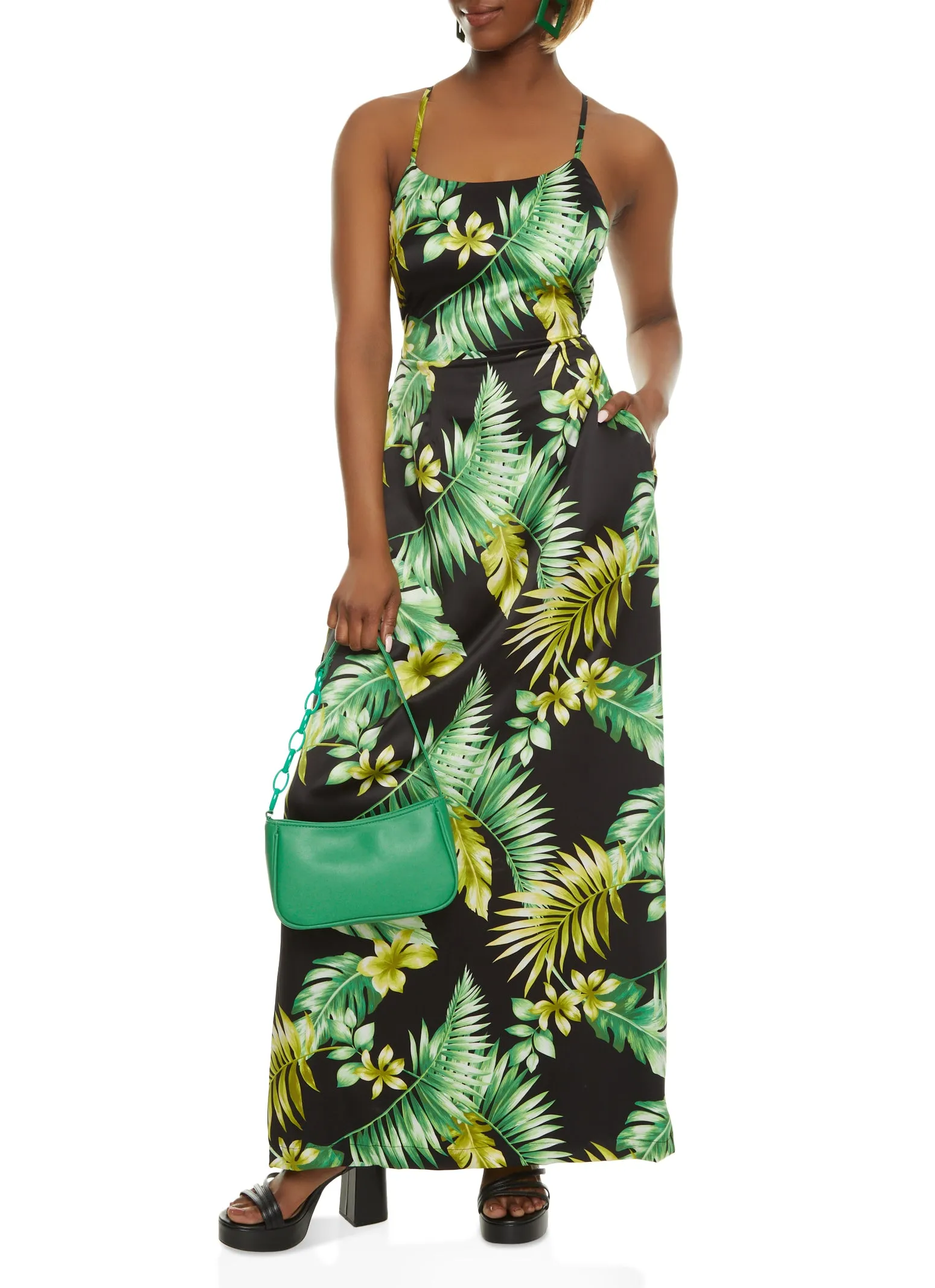 Haute Monde Open Criss Cross Back Tropical Print Maxi Dress sold by Rainbow product image thumbnail 2