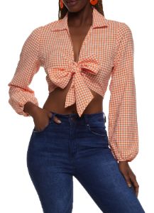 Gingham Tie Front Crop Top sold by Rainbow