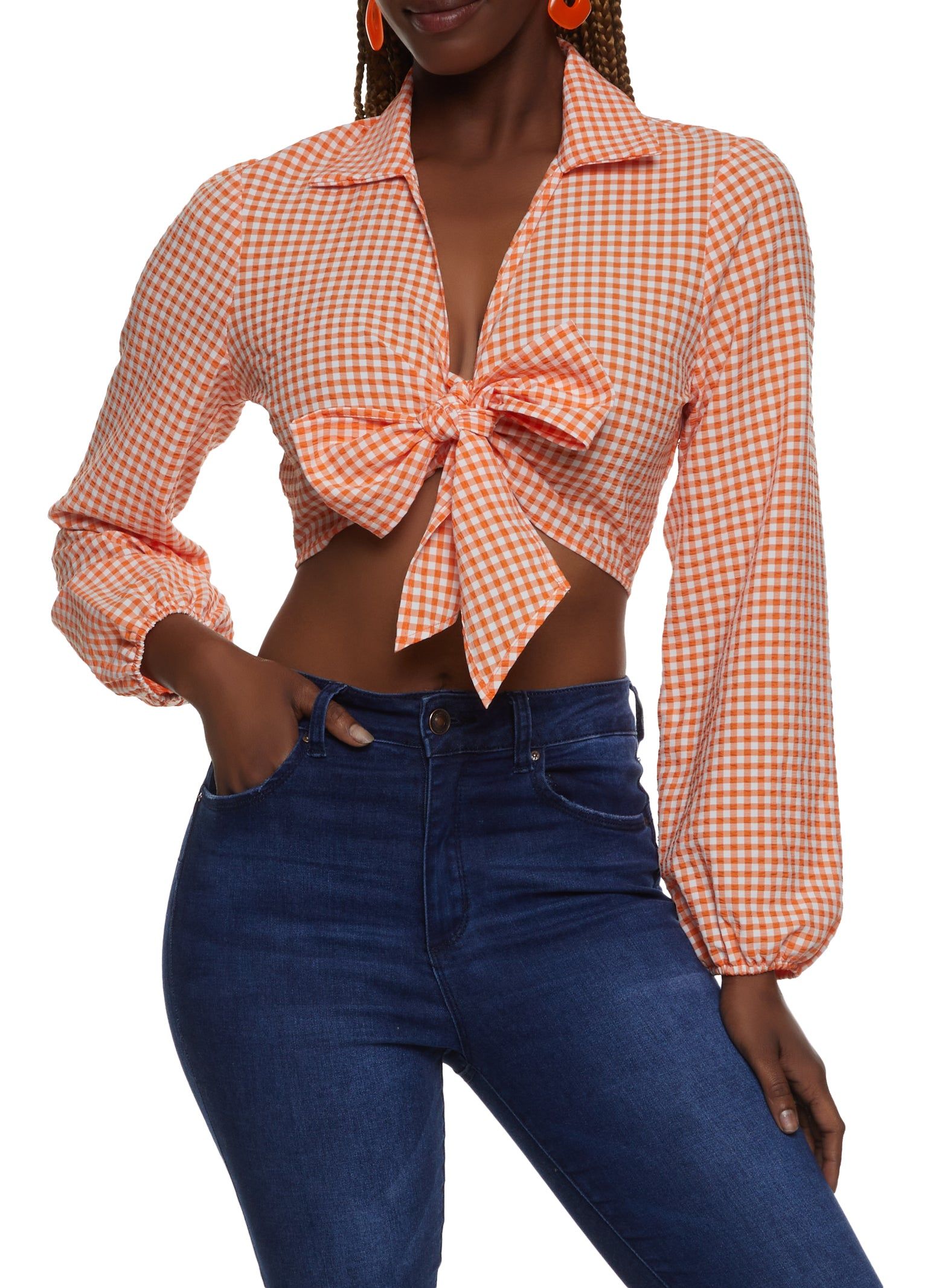 Gingham Tie Front Crop Top sold by Rainbow