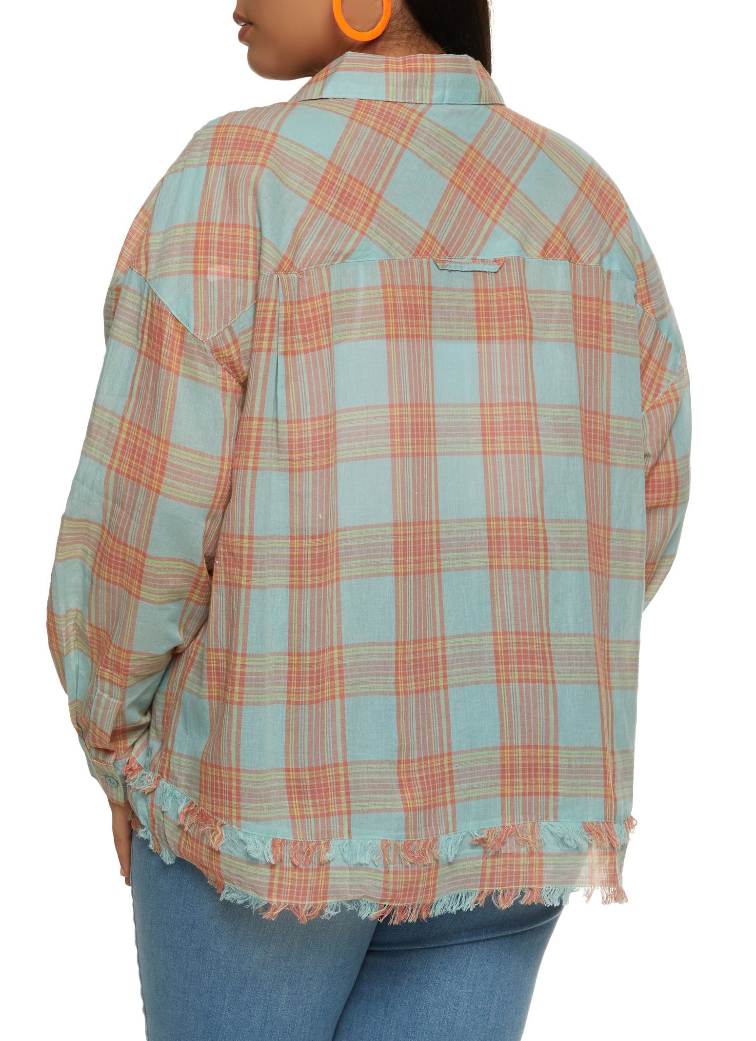 Plus Size Printed Frayed Hem Button Front Shirt sold by Rainbow product image thumbnail 2