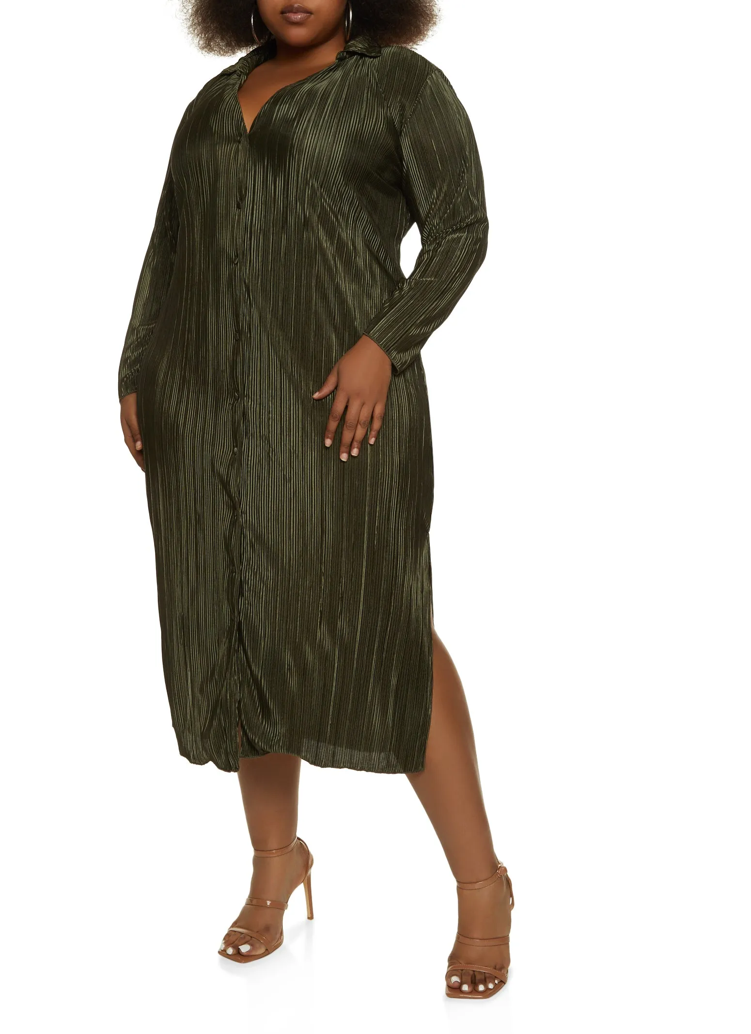 Plus Size Plisse Button Front Maxi Shirt Dress sold by Rainbow product image thumbnail 2