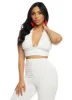 Textured Knit Tie Back Halter Crop Top sold by Rainbow