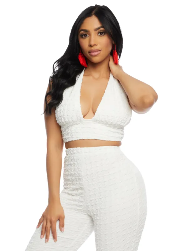 Textured Knit Tie Back Halter Crop Top sold by Rainbow