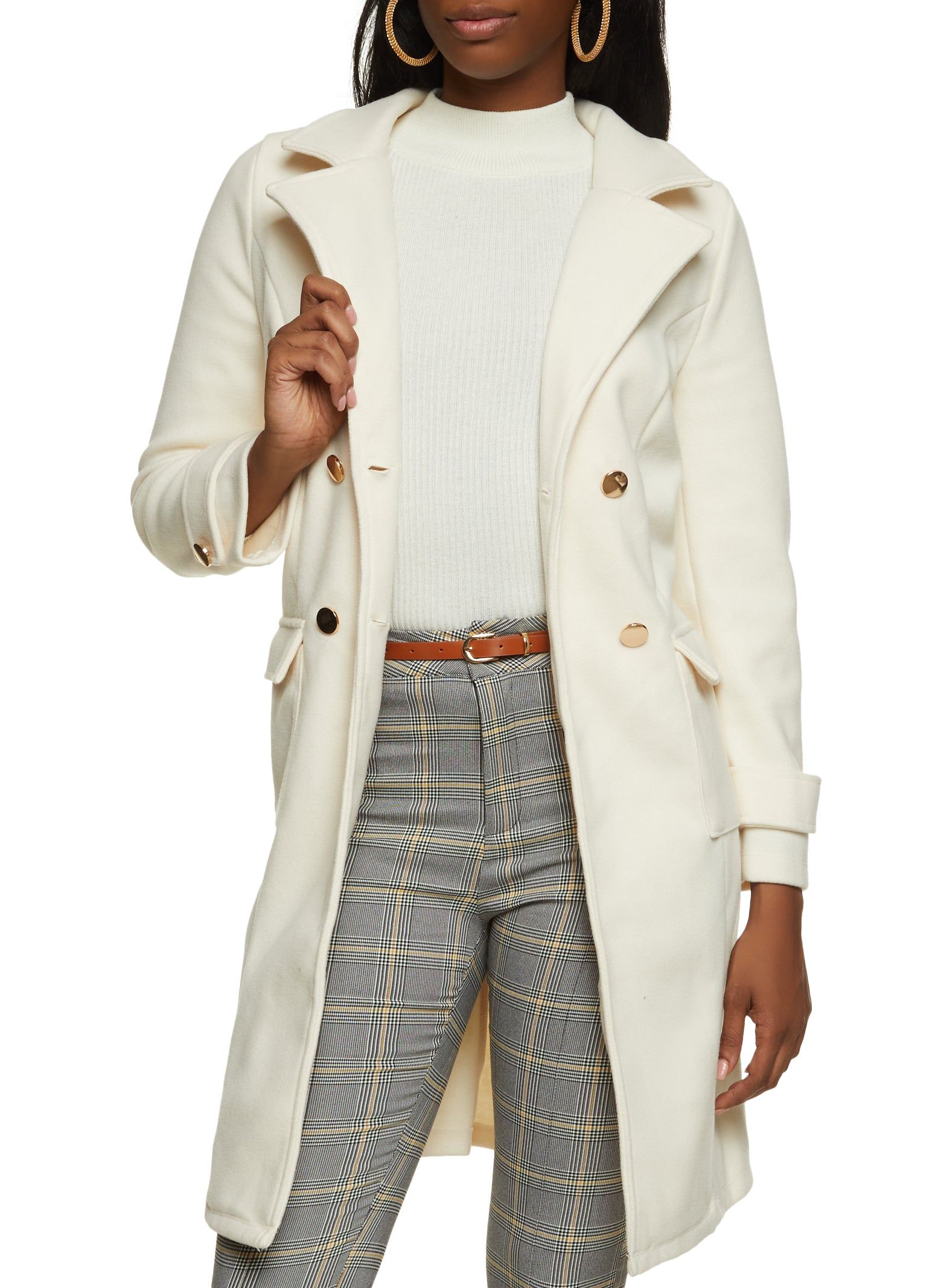 Button Detail Double Breasted Coat sold by Rainbow