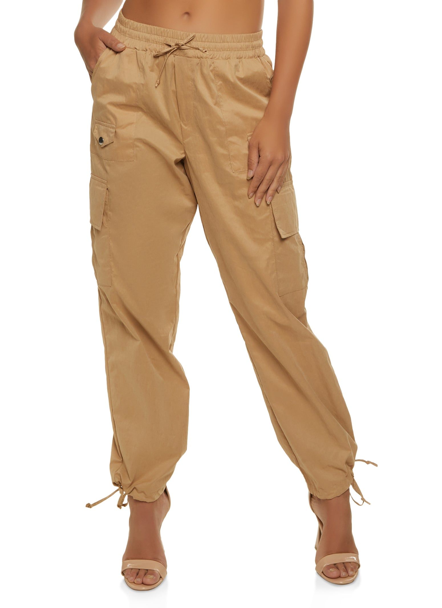 Nylon Drawstring Tie Hem Cargo Pants sold by Rainbow