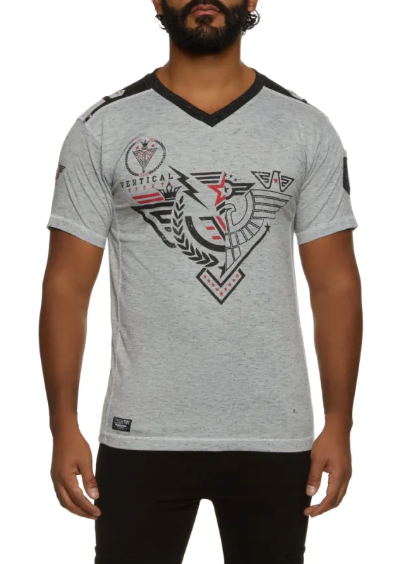 Mens V Neck Vertical Sport Graphic Tee sold by Rainbow