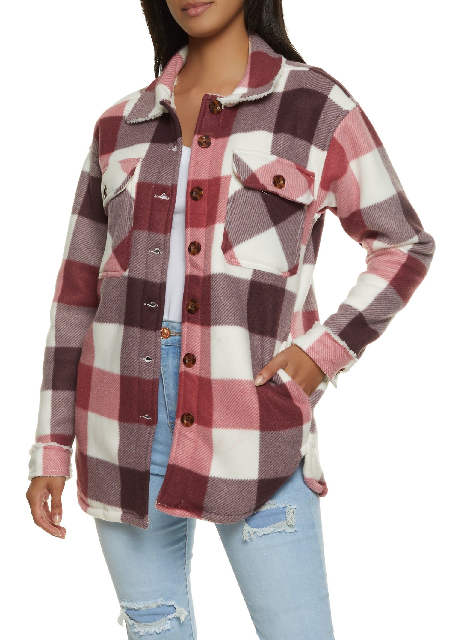 Plaid Sherpa Lined Brushed Knit Shacket sold by Rainbow product image thumbnail 2