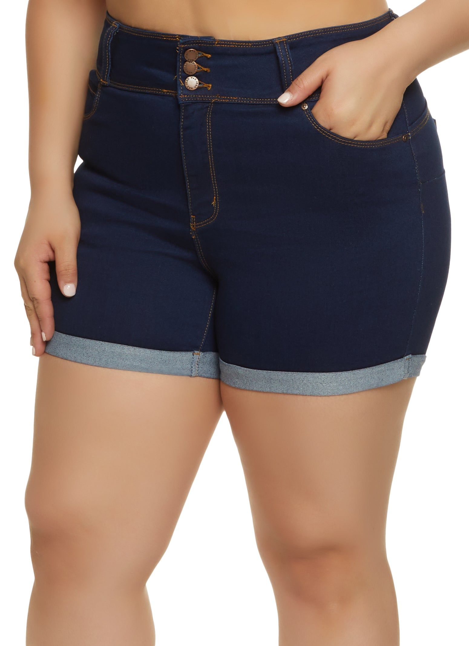 Plus Size WAX Triple Button Push Up Denim Shorts sold by Rainbow