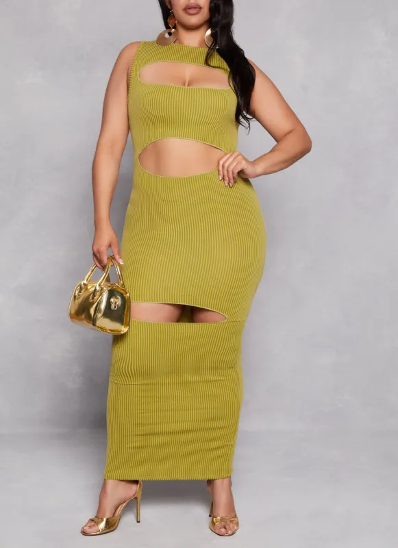 Plus Size Ribbed Cut Out Maxi Tank Dress sold by Rainbow