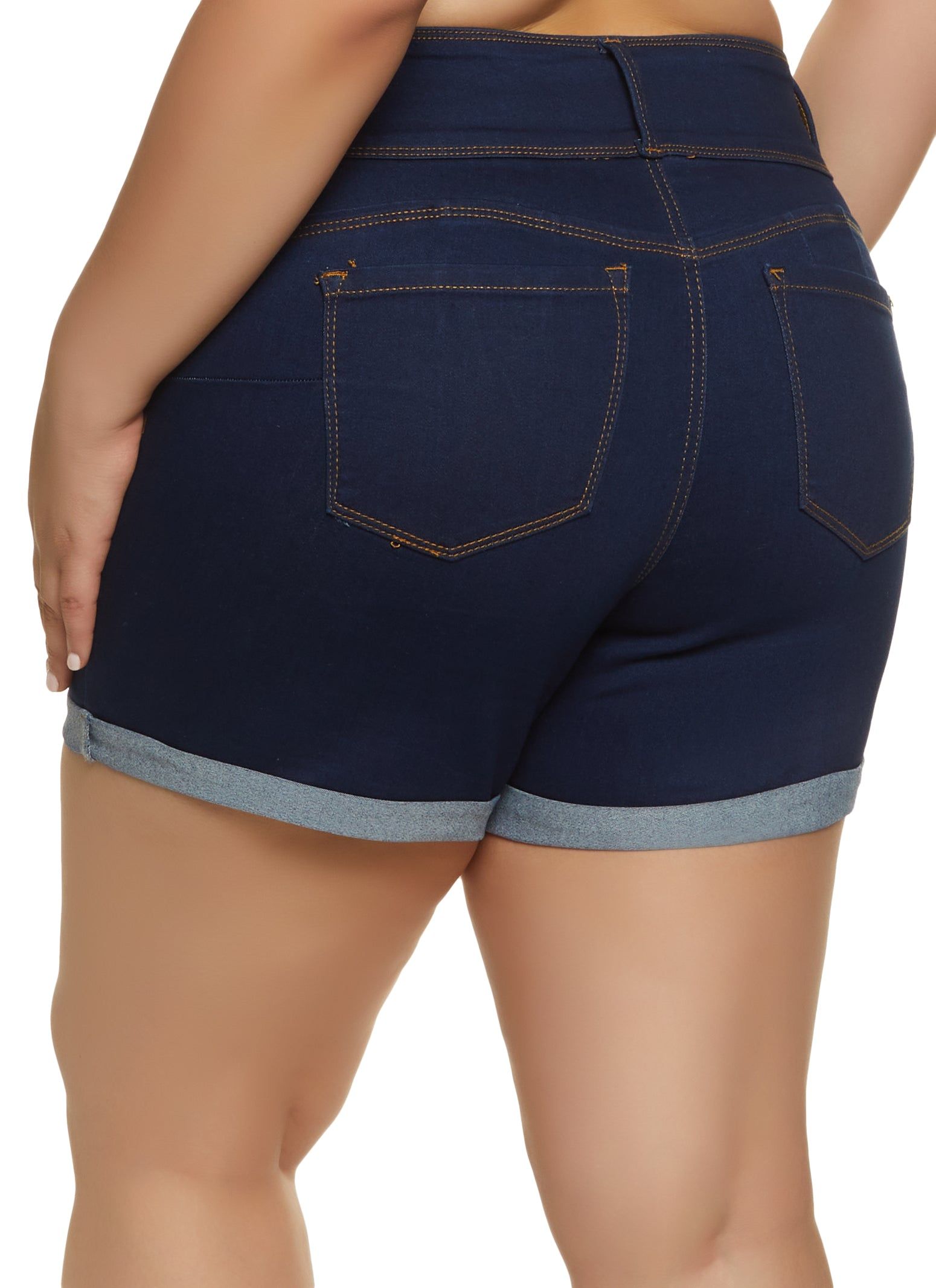 Plus Size WAX Triple Button Push Up Denim Shorts sold by Rainbow product image thumbnail 2