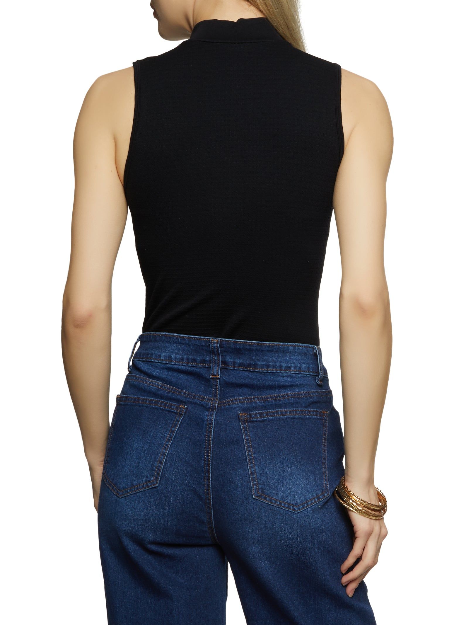 Textured Knit Mock Neck Sleeveless Bodysuit sold by Rainbow product image thumbnail 3