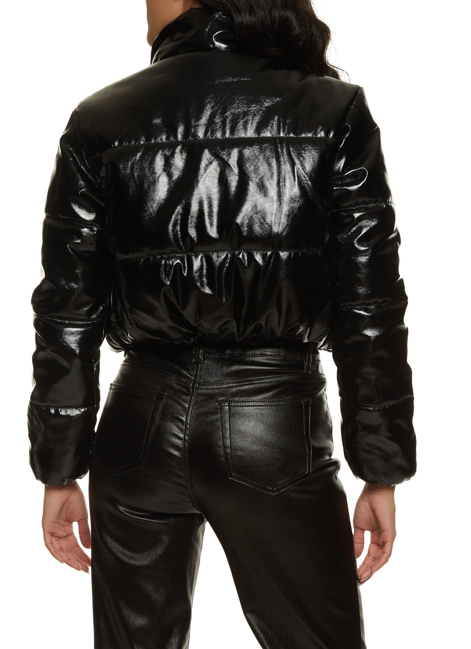 Faux Patent Leather Zip Front Puffer Jacket sold by Rainbow product image thumbnail 5