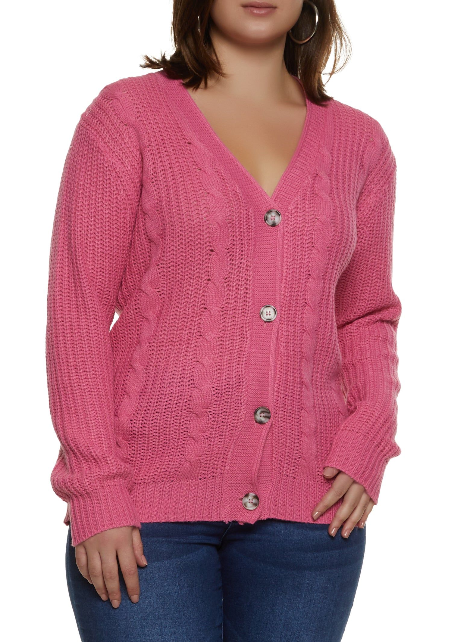 Plus Size Cable Knit Button Front Cardigan sold by Rainbow
