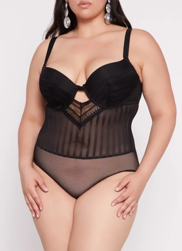Plus Size Keyhole Lace Detail Bustier Bodysuit sold by Rainbow