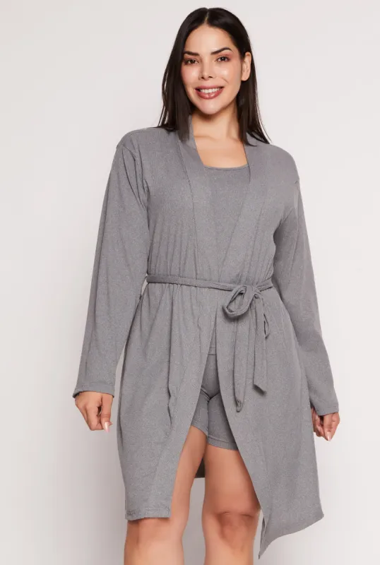Plus Size Ribbed Knit Pajama Tank Top and Shorts with Robe sold by Rainbow