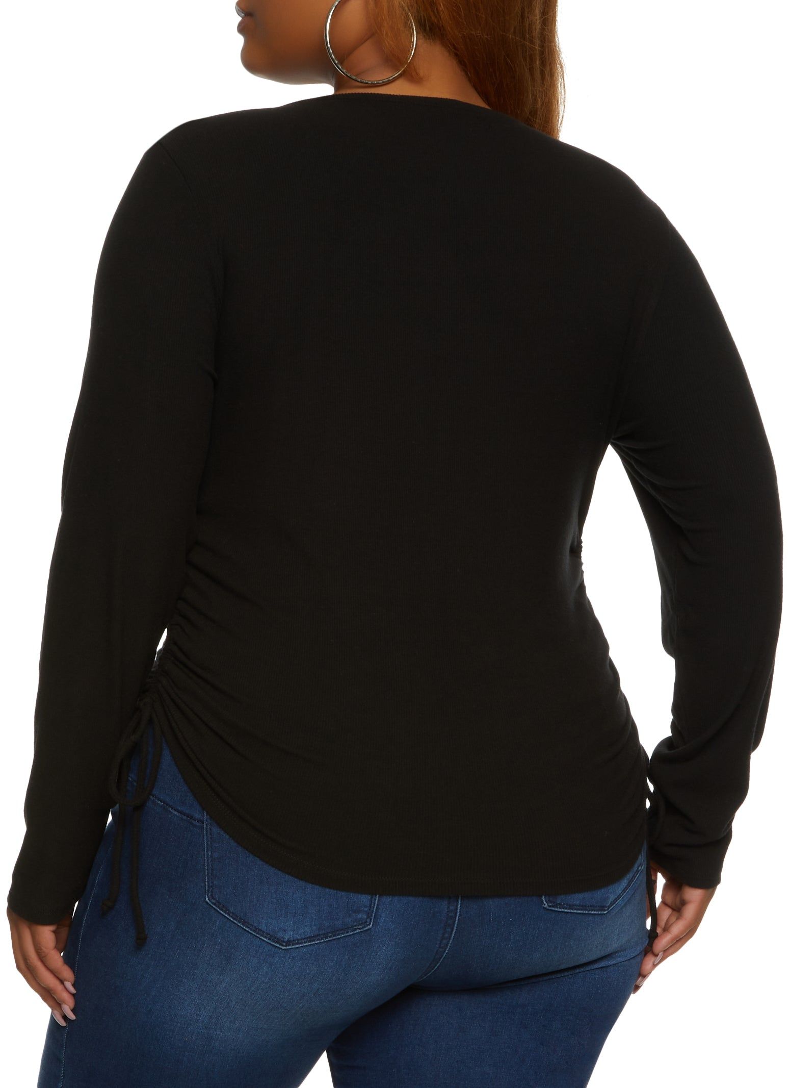 Plus Size Ribbed Knit Ruched Scoop Neck Long Sleeve Top sold by Rainbow product image thumbnail 2