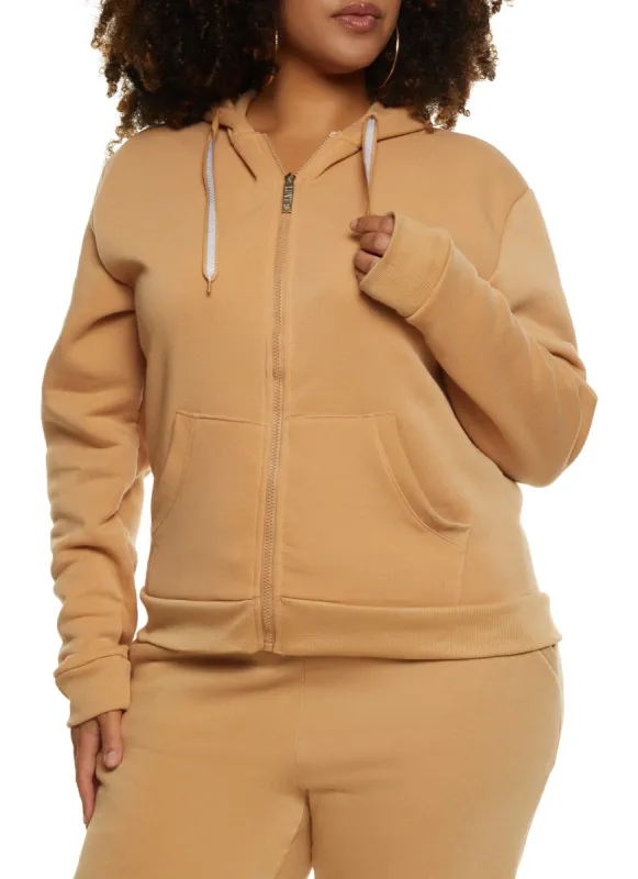 Plus Size Fleece Zip Front Hoodie sold by Rainbow