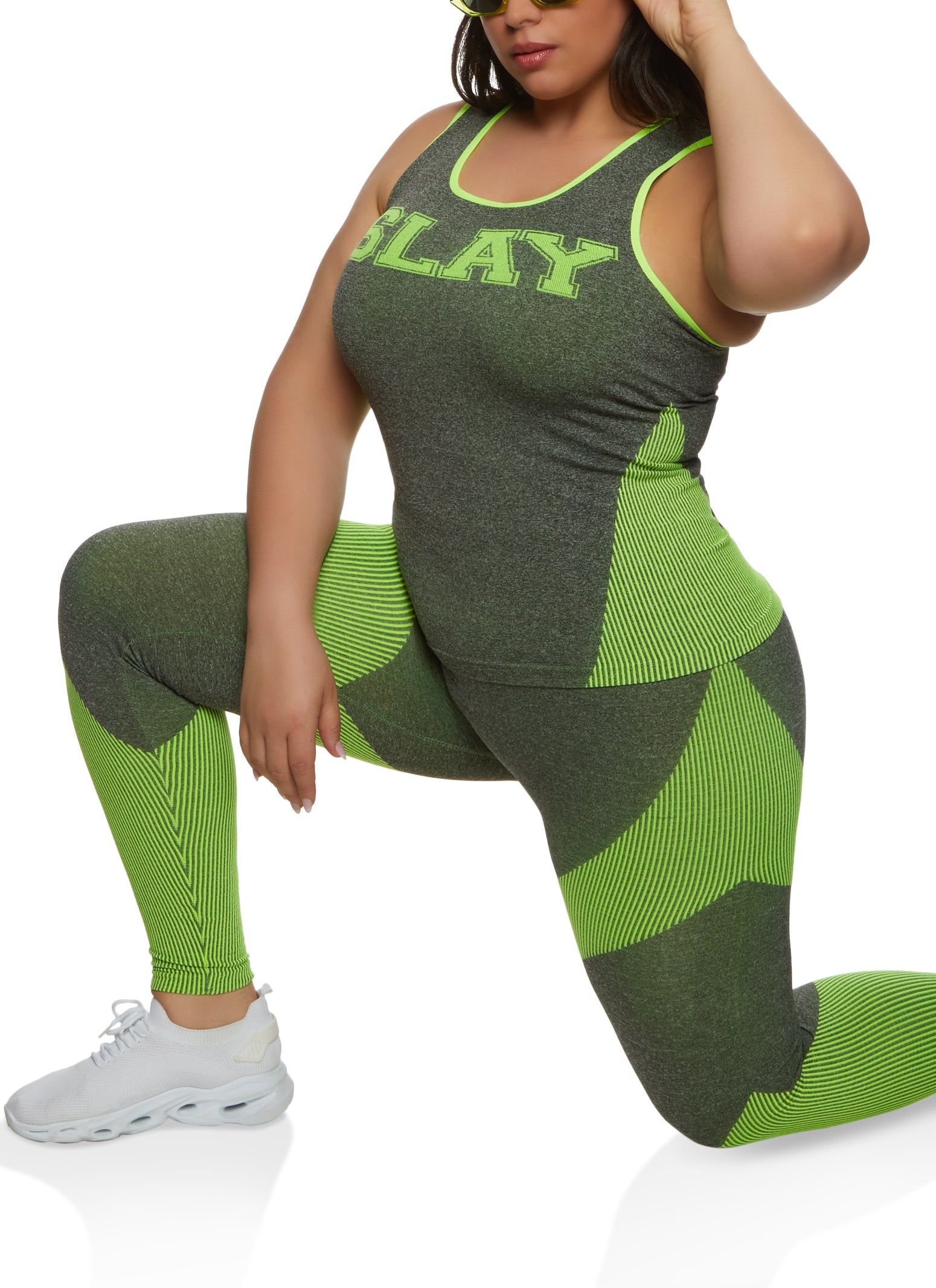 Plus Size Seamless Slay Graphic Racerback Tank Top sold by Rainbow