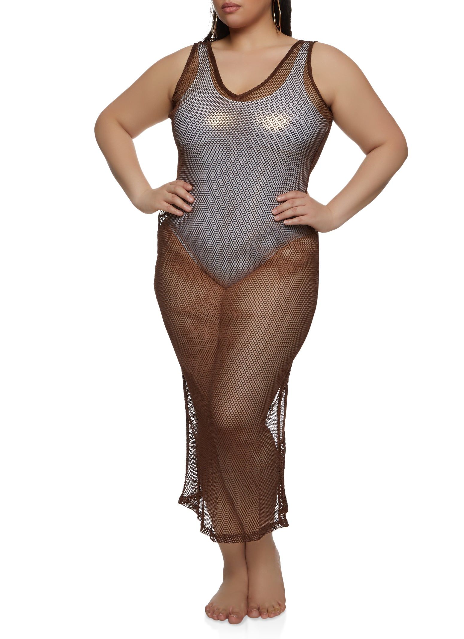 Plus Size Reversible High Slit Fishnet Cover Up Dress sold by Rainbow product image thumbnail 3
