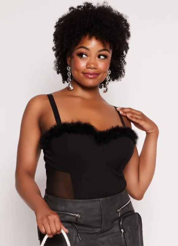 Plus Size Faux Fur Trim Zip Back Bustier Top sold by Rainbow