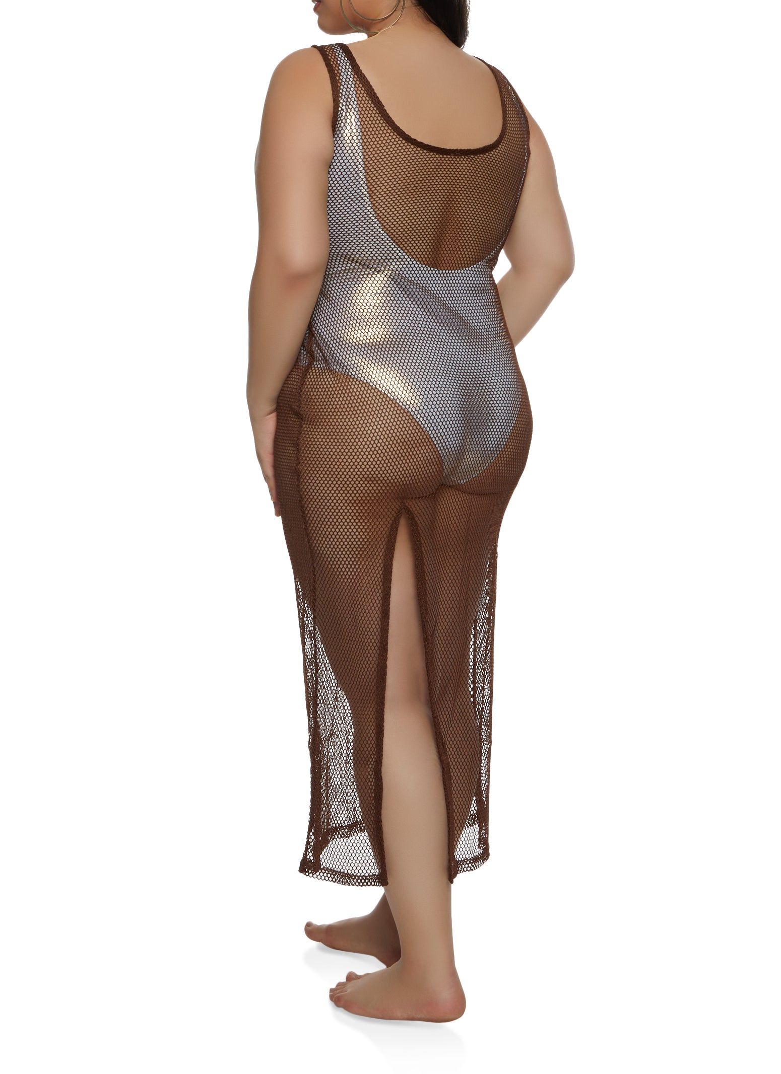 Plus Size Reversible High Slit Fishnet Cover Up Dress sold by Rainbow product image thumbnail 5