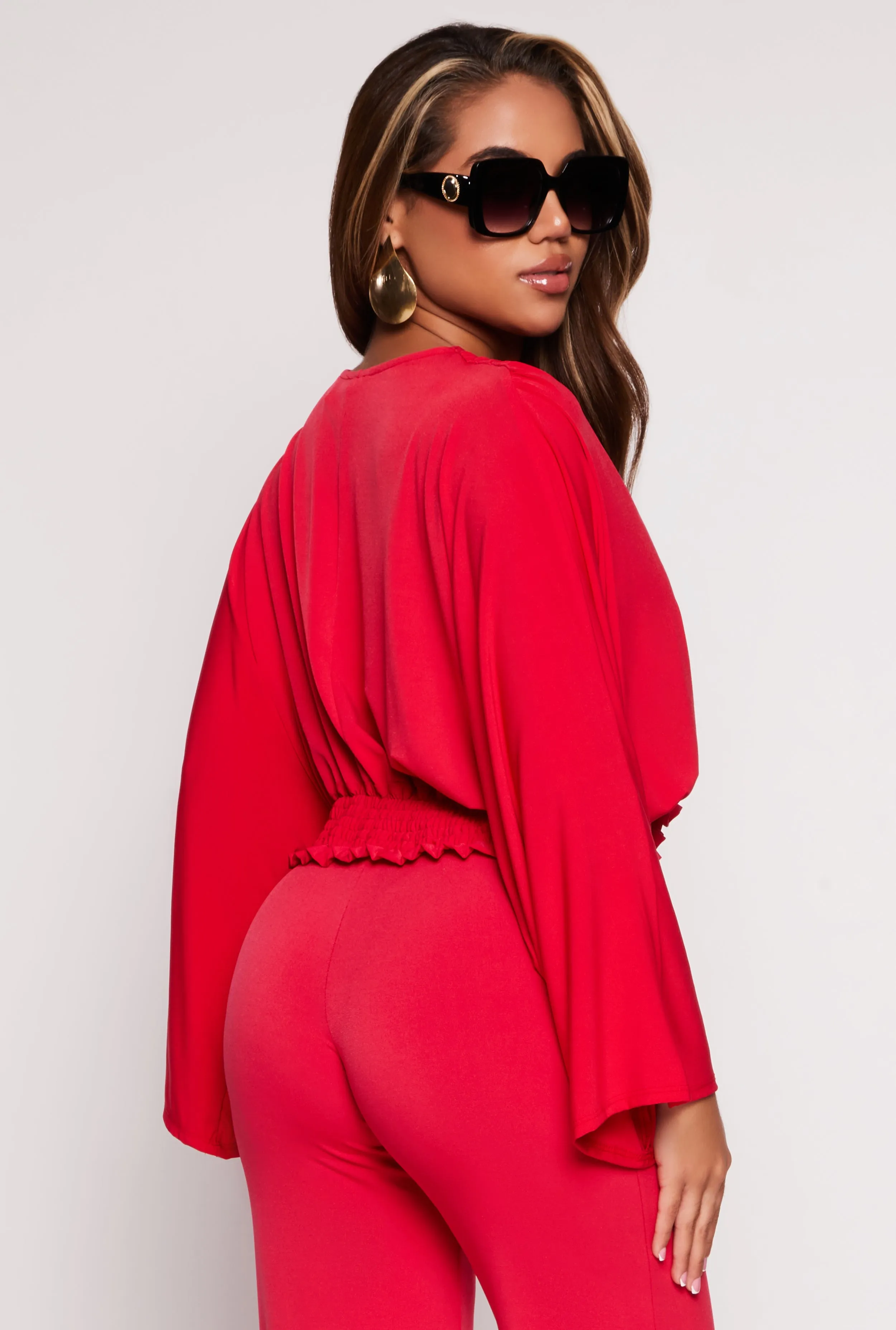 Smocked Hem Bell Sleeve Crop Top sold by Rainbow product image thumbnail 3