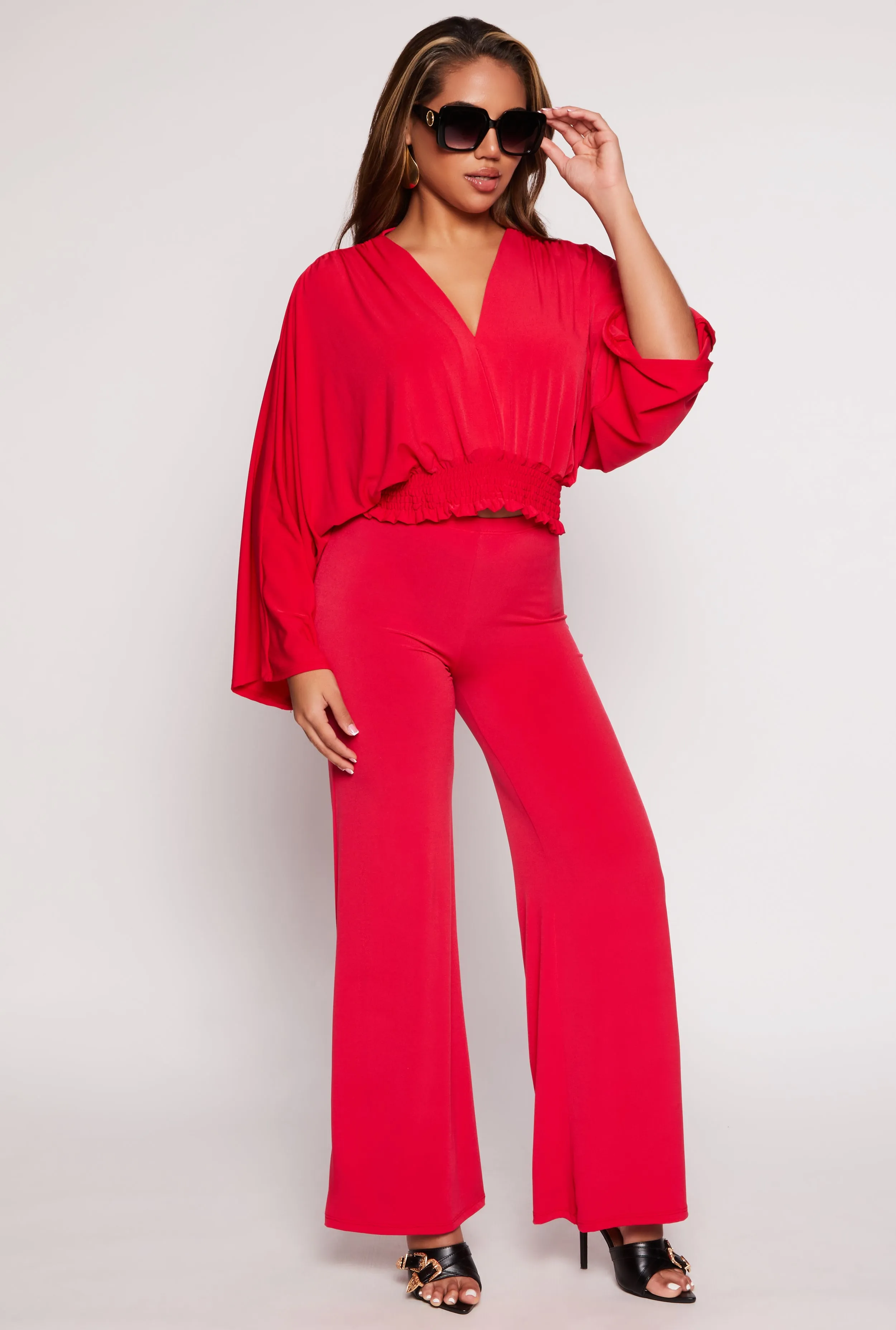 Smocked Hem Bell Sleeve Crop Top sold by Rainbow product image thumbnail 2