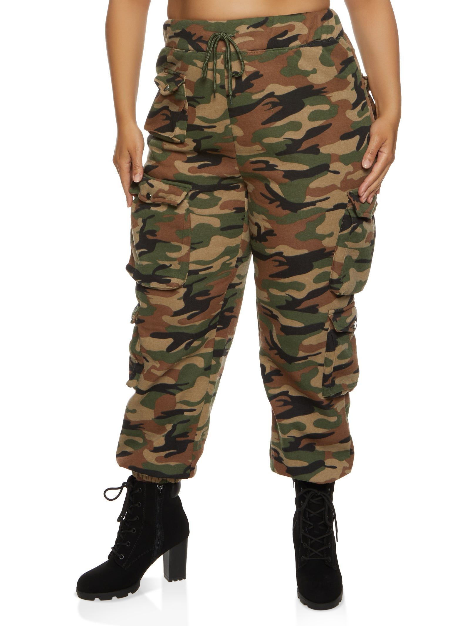 Plus Size Fleece Camo Cargo Pocket Joggers sold by Rainbow