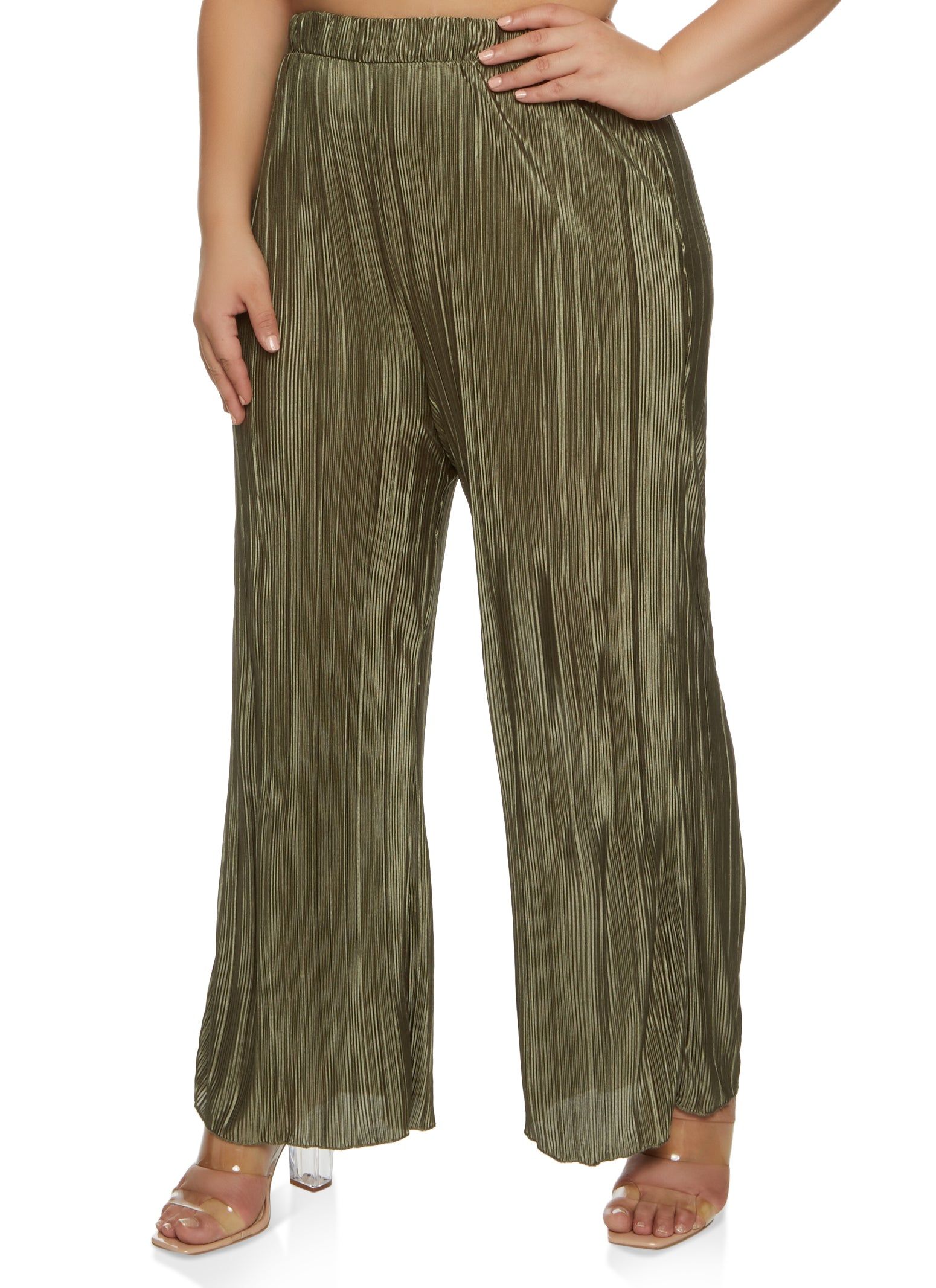 Plus Size Plisse High Waisted Wide Leg Pants sold by Rainbow