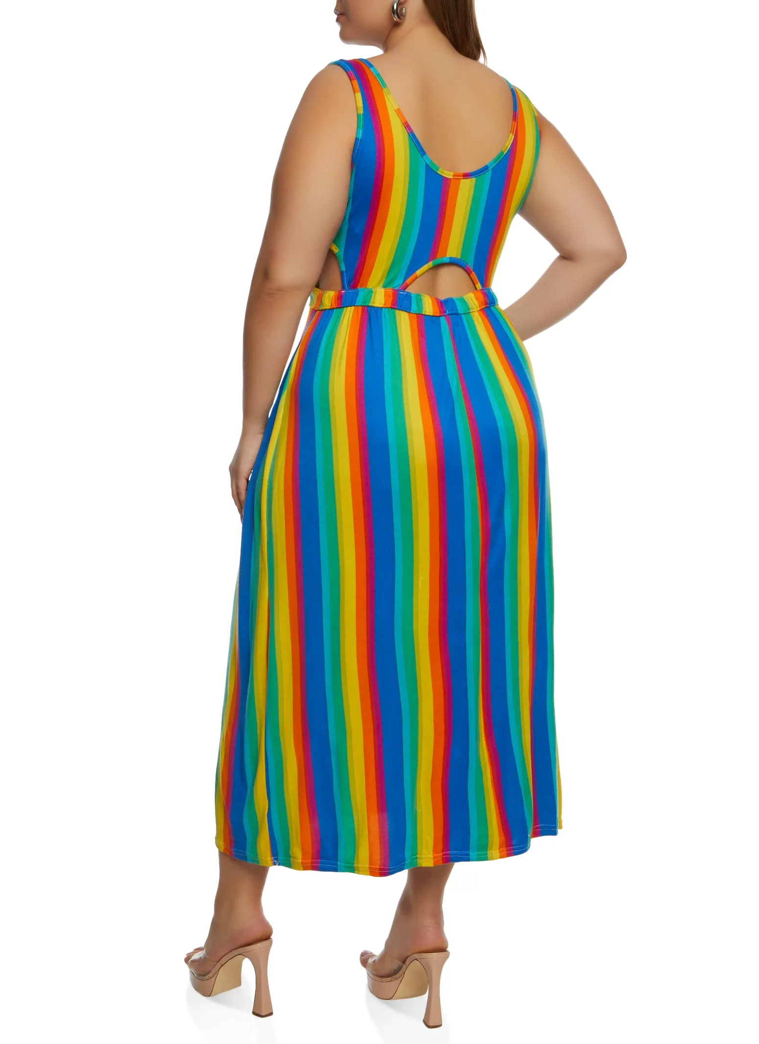 Plus Size Cut Out Rainbow Striped Maxi Dress sold by Rainbow product image thumbnail 3