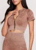 Daisy Seamless Ribbed Zip Front Short Sleeve Crop Top sold by Rainbow