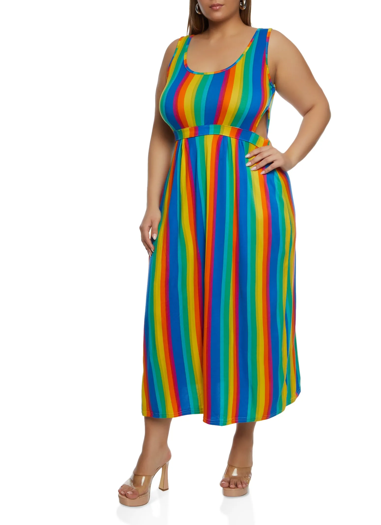 Plus Size Cut Out Rainbow Striped Maxi Dress sold by Rainbow product image thumbnail 2