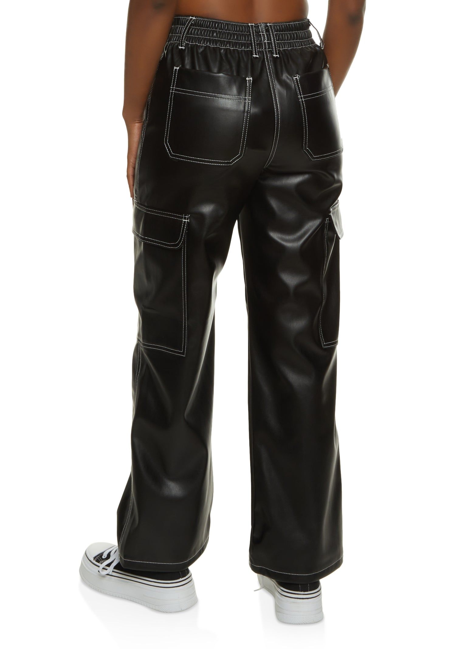 Faux Leather Contrast Stitch Cargo Pants sold by Rainbow product image thumbnail 3