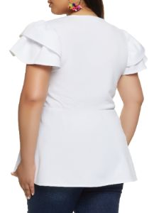 Plus Size Tiered Sleeve Ruffled Peplum Top sold by Rainbow