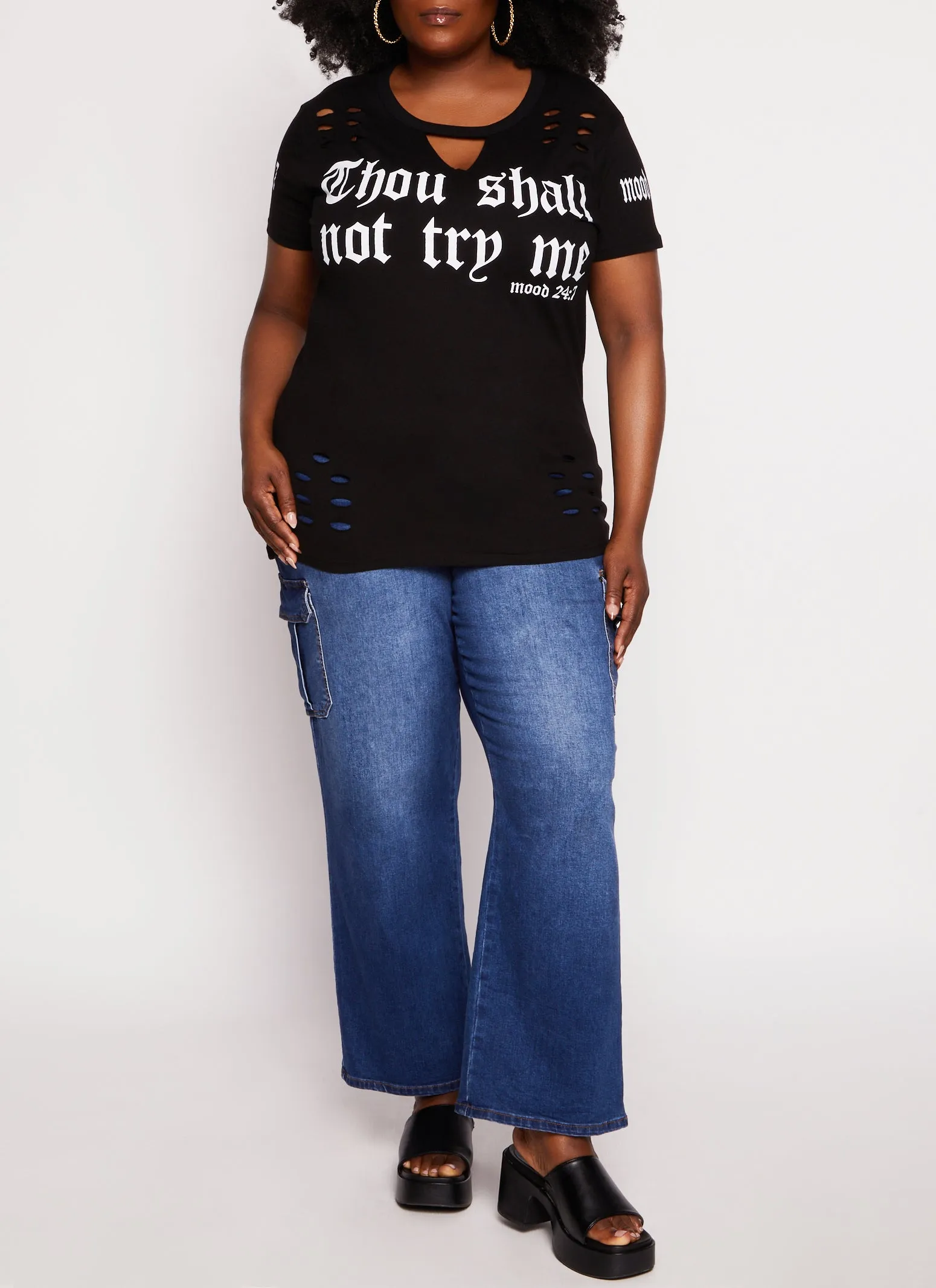 Plus Size Thou Shall Not Try Me Laser Cut Graphic Tee sold by Rainbow product image thumbnail 2