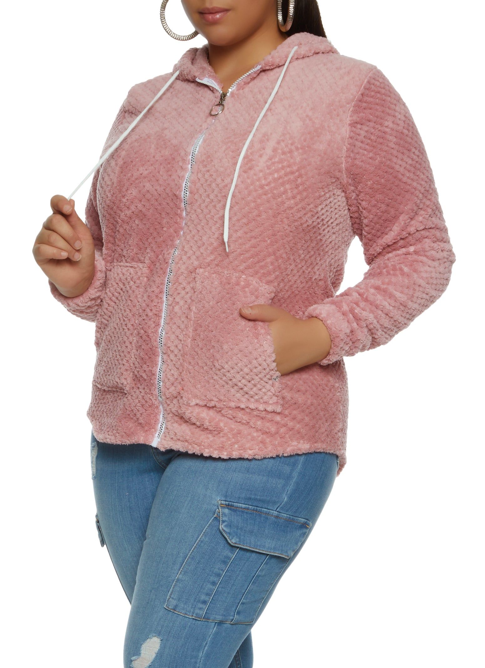 Plus Size Plush Zip Up Hoodie sold by Rainbow